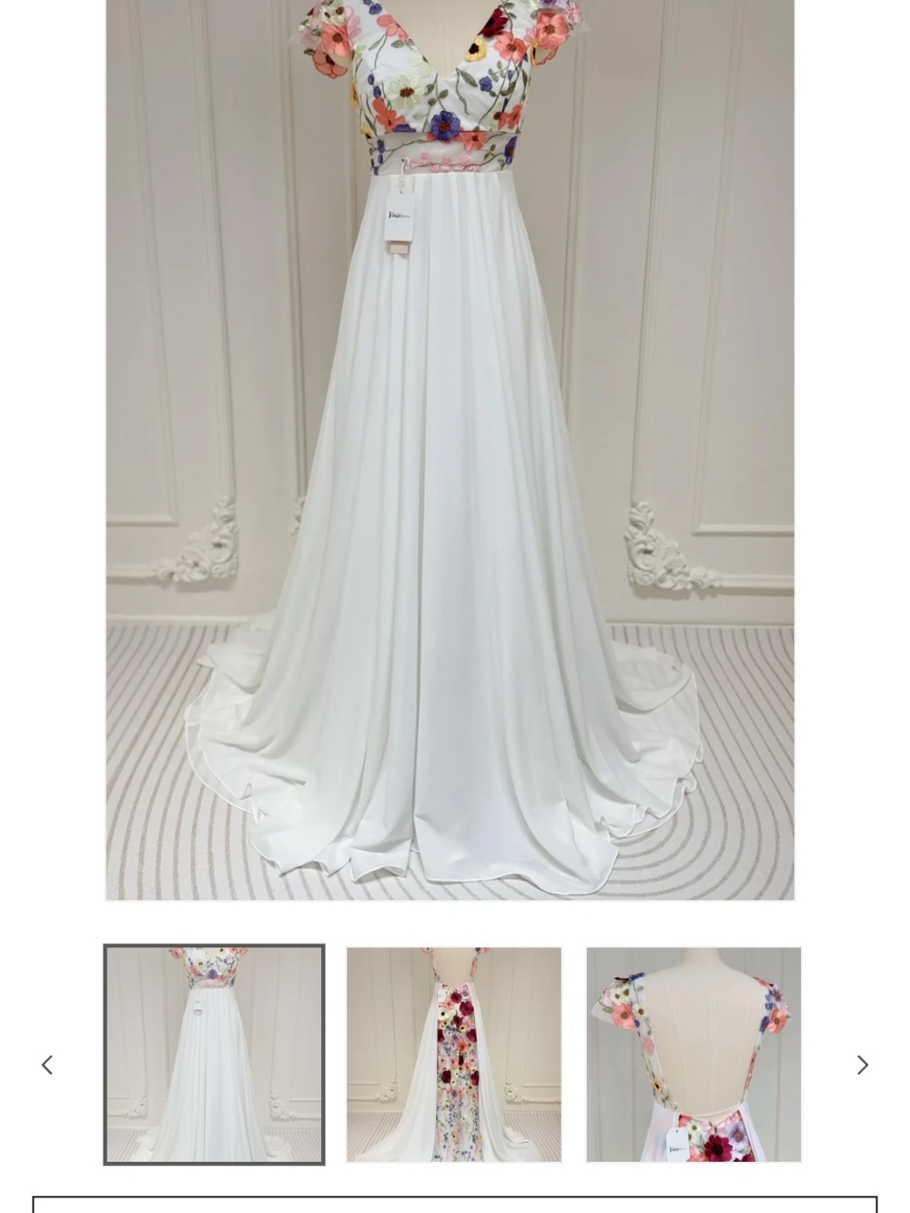 Floral Cap Sleeve White Wedding Dress with Embroidered Bodice 5'4" Hemmed